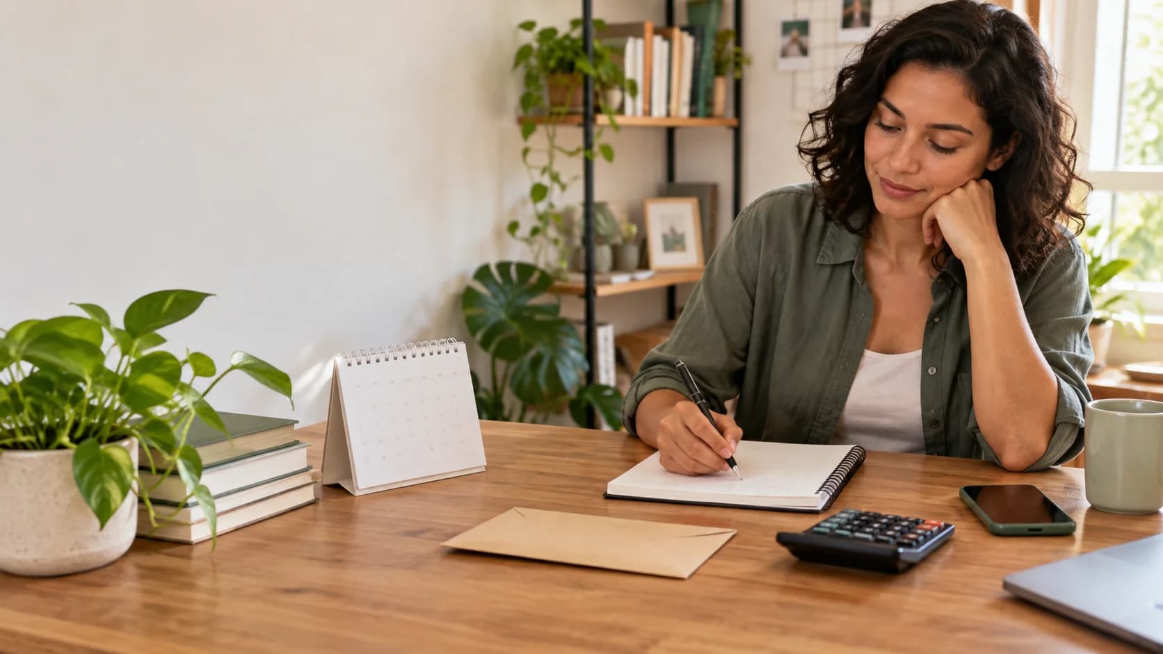 Profissional freelancer planejando uma reserva financeira em sua mesa de trabalho